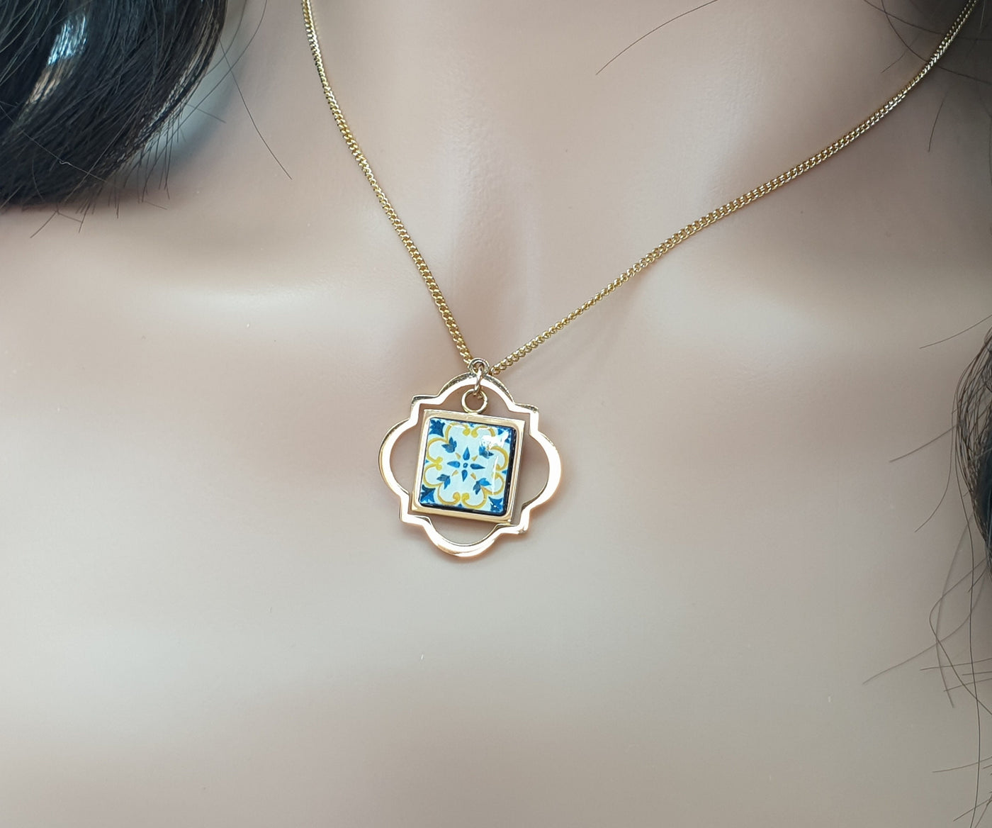 DINA - Portugal Tile & Gold Persian Arabesque Necklace