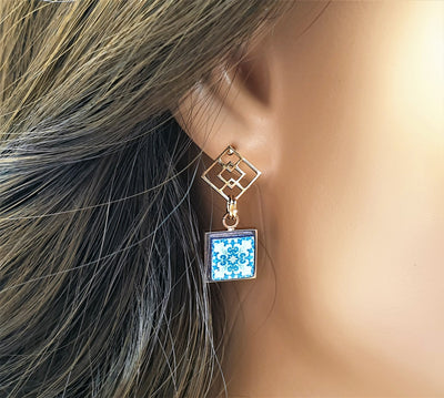 BRUNILDA - Antique Azulejo Tiles Geometric Earrings