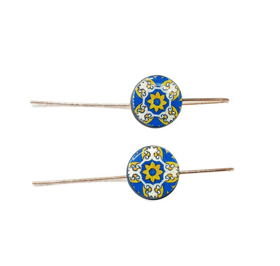 Portugal Round Tile Drop Earrings Gold STEEL Thread Tile Earrings Blue Yellow Antique Tiles Minimalist Earrings Simple Vintage Gold Tile