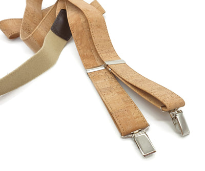 Cork clip on suspenders Portuguese cork suspenders unisex cork suspenders vegan accessories vegan suspenders natural vegan leather