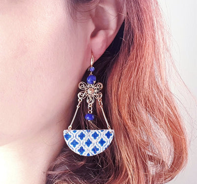 GENEVA - Lapis Lazuli & Cork Tile Earrings
