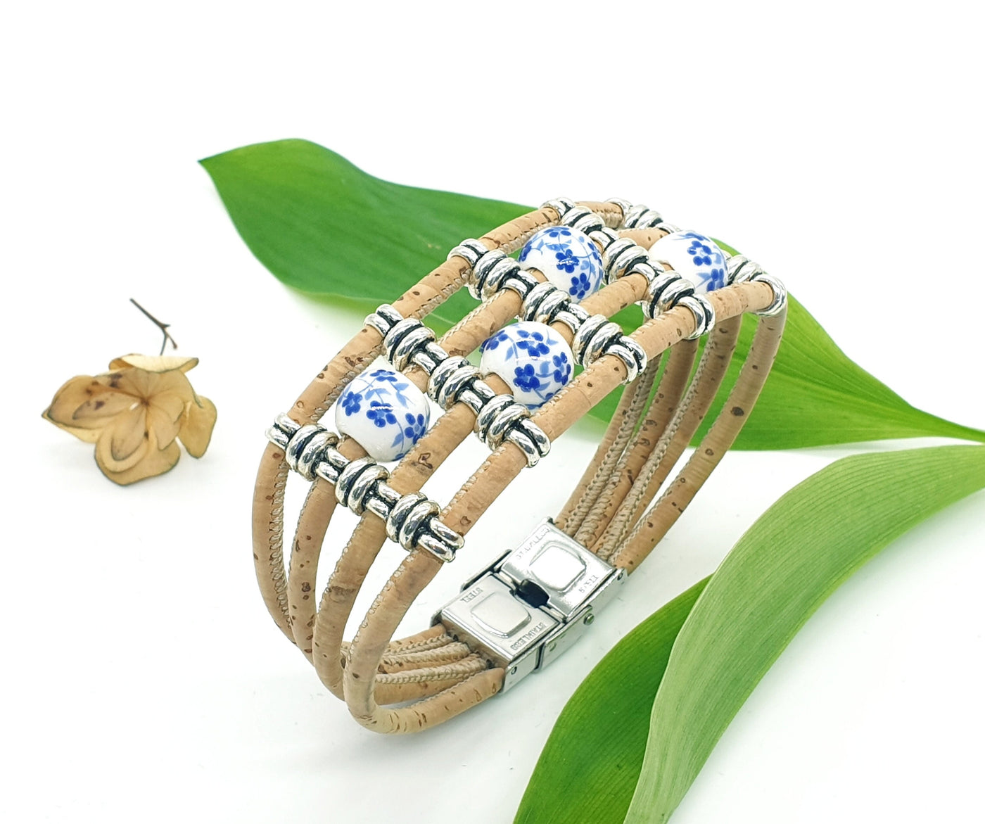 Cork Vegan Beaded Bracelet Cork Colorful Jewelry Ceramic Bead Stones Vegan Eco Friendly Organic Sustainable & Ethical Jewelry