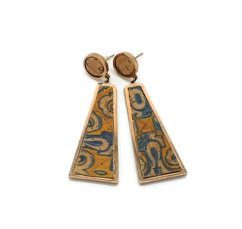 ELOWEN - Gold Tile Cork Earrings