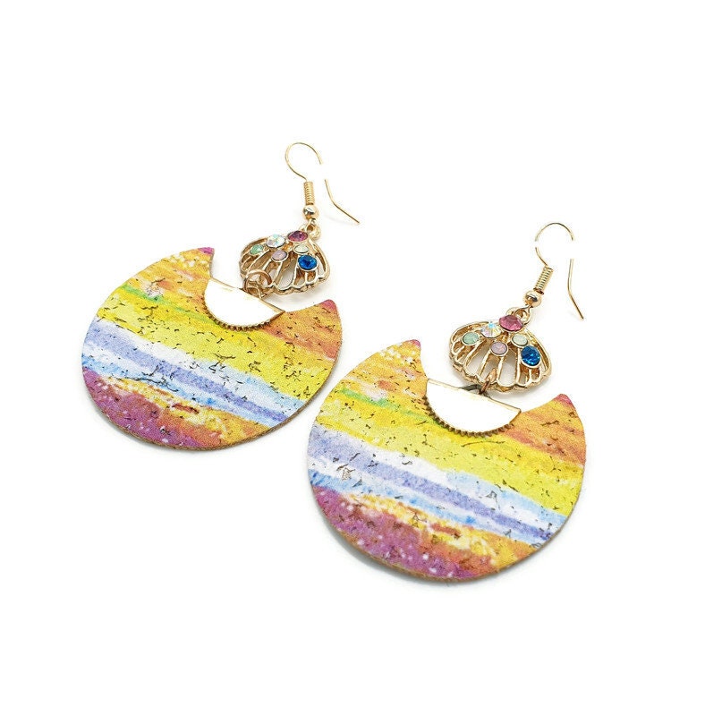 CARLA - Rainbow Large Cork Earrings