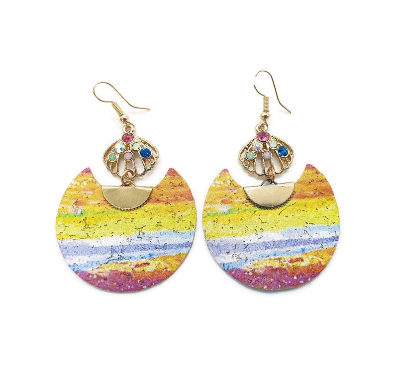 CARLA - Rainbow Large Cork Earrings