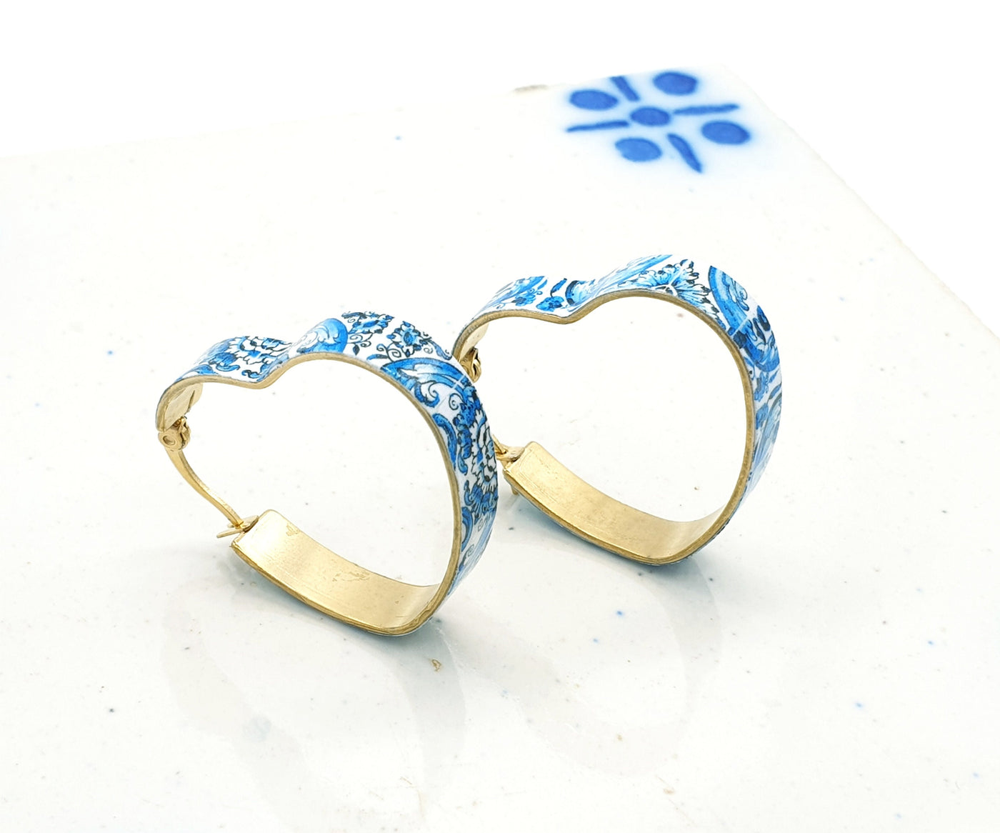 ANNE - Gold Heart Hoop Tiles Earrings