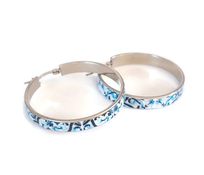 ANASTASIA - Dark Blue Hoop Tile Earrings