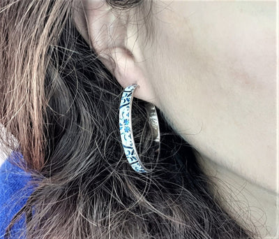 ANASTASIA - Dark Blue Hoop Tile Earrings