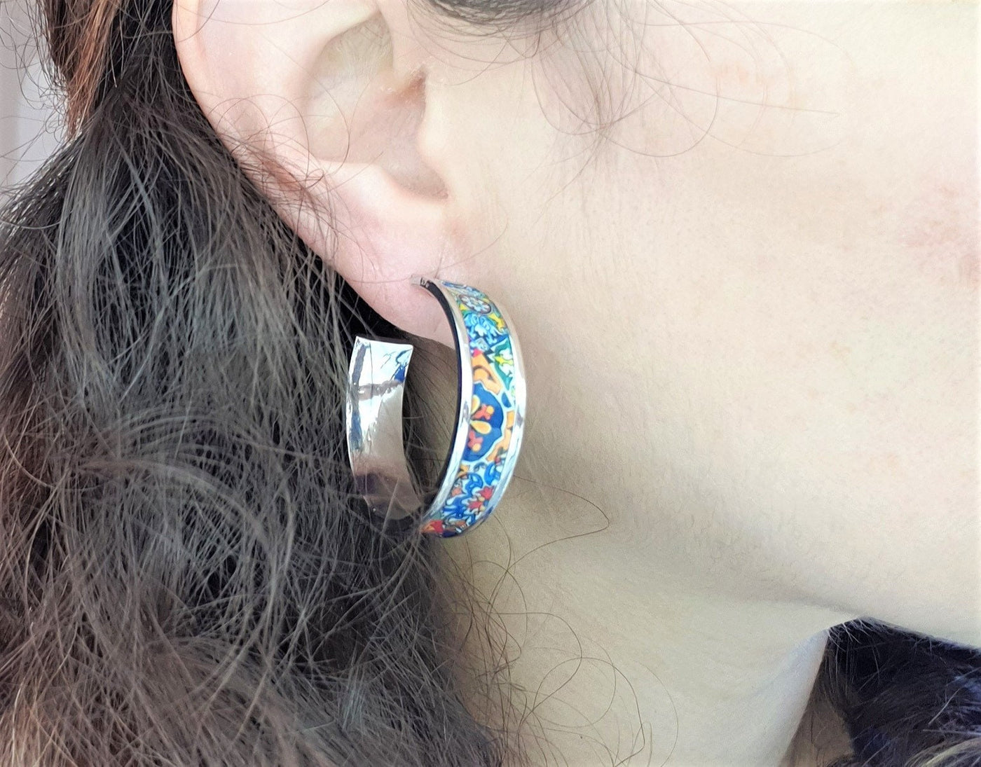 CHICA - Mexican Silver HOOP Tile Earrings