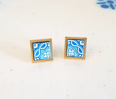 ARABELLA - Gold BLUE Tile Earrings