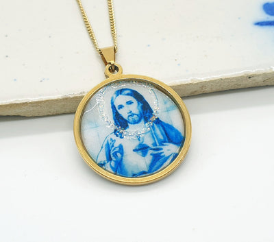 Jesus Christ Blessing Tile Necklace