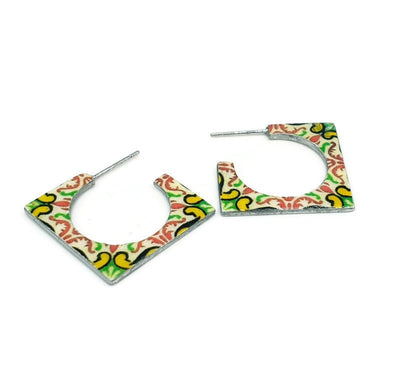 DONNA - Green Square Small Hoop Earrings