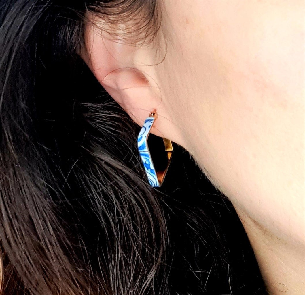 AILEEN - BLUE Square HOOP Tile Earrings