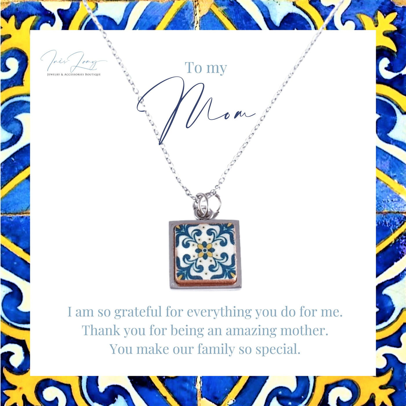 Personalized Message Card Necklace - Mom