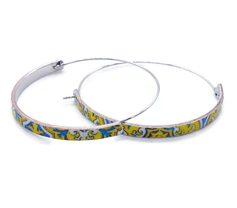 EIRENE - Yellow Blue Hoop Tile Earrings