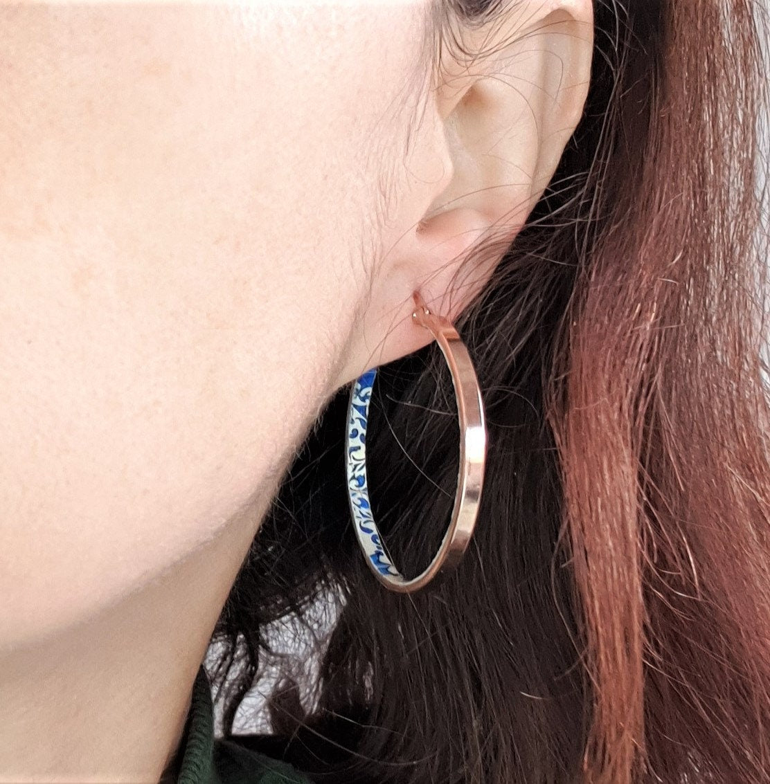 HARLOW - Rose Gold Hoop Tile Earrings