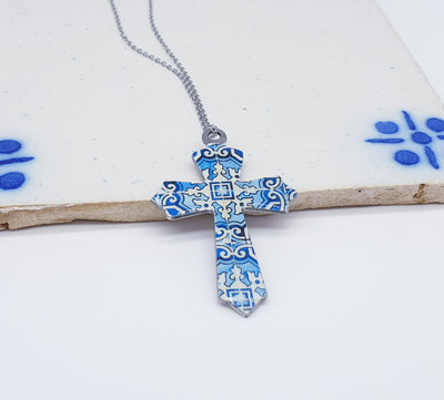 ALBERTINO - Blue Tile Cross Necklace