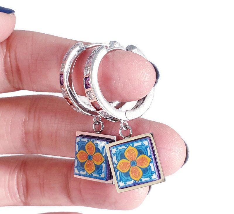 EMILIANA - Mexican Tiles Colorful HOOP Earrings