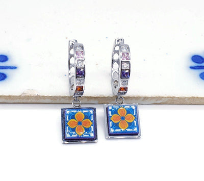 EMILIANA - Mexican Tiles Colorful HOOP Earrings
