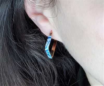 AILEEN - BLUE Square HOOP Tile Earrings