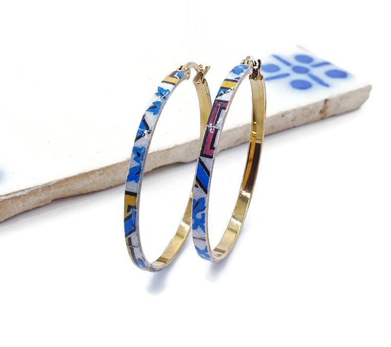 ALEXI - Gold Thin Hoop Tile Earrings