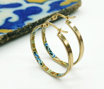 Gold HOOP Tile Earring Portugal STAINLESS STEEL Azulejo Dainty Gold Hoop Women Gift Historical Jewelry Anniversary Gift Women Tile Hoop Gold
