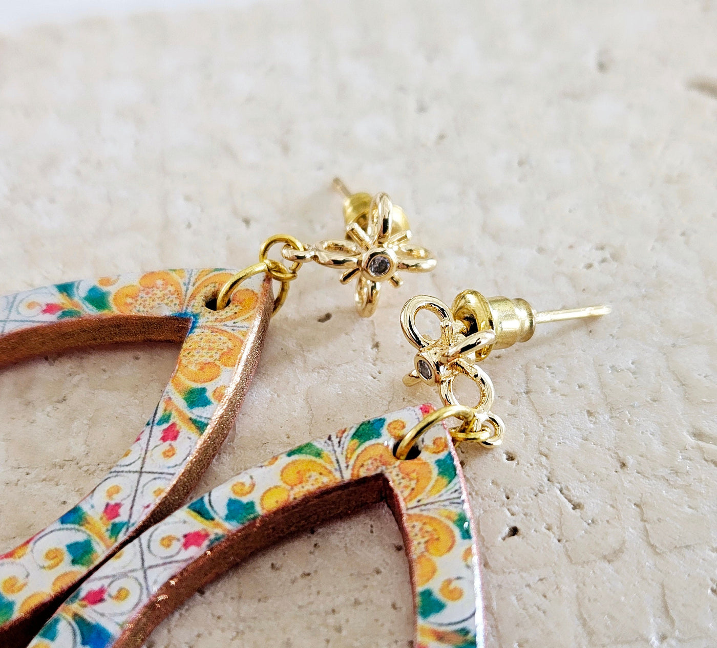 Gold Teardrop Earring Sicilian Colorful Italian Tile Gift Gold Filled Majolica Hoop Earring Drop Mediterranean Gift Gold Tile Summer Italy
