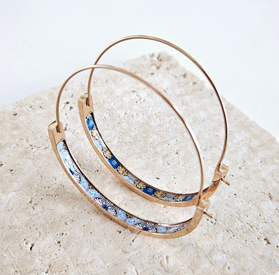 ROSE Gold Portugal Turquoise Tile HOOP Earring Lightweight STEEL Thin Wire Hoop Rose Gold Women Jewelry Gift from Portugal Travel Summer
