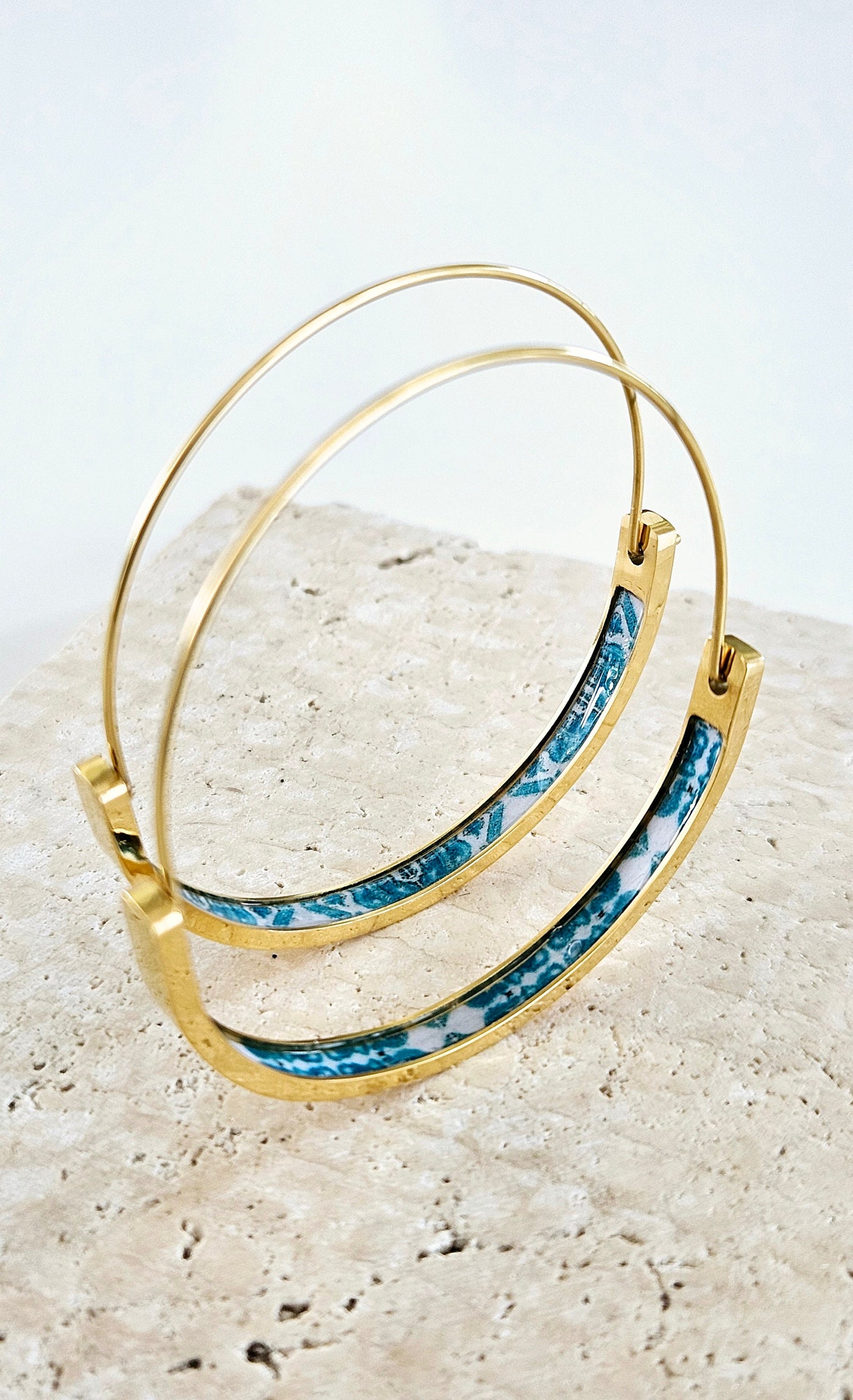 TURQUOISE HOOP Tile Earring Portugal Lightweight STEEL Azulejo Gold Hoop Historical Jewelry Aquamarine Portuguese Tile Green Aqua Blue Tile