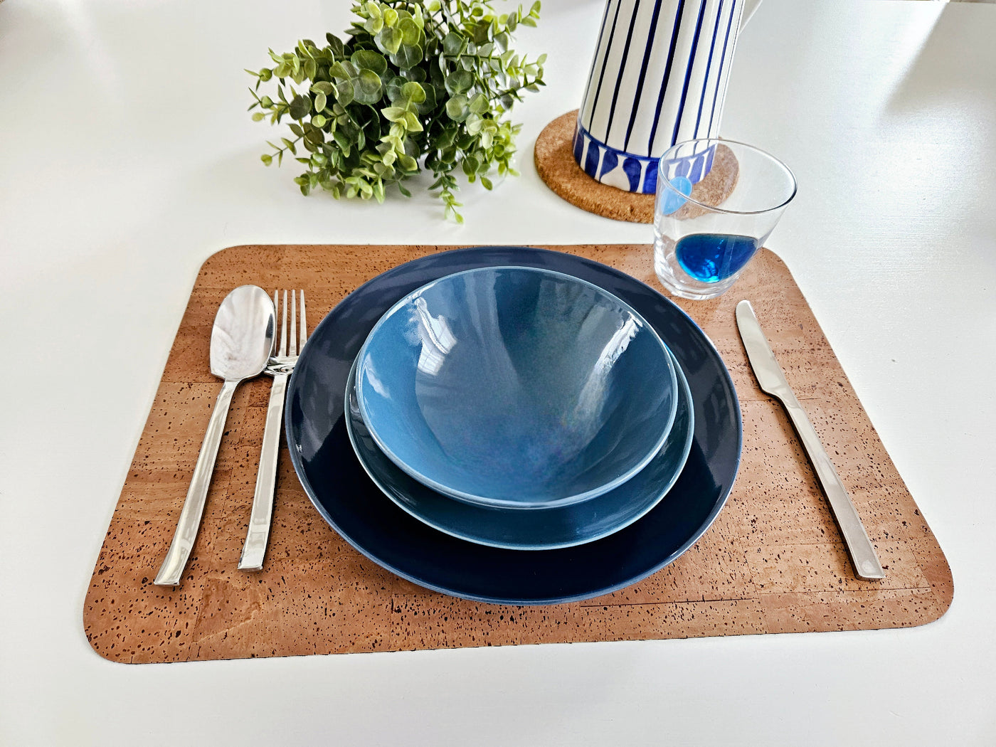 CORK Placemat TURQUOISE BLUE Nonslip Individual Eco Friendly Heat Resistant Waterproof Rectangular Dining Table Dinner Decor Vegan Kitchen