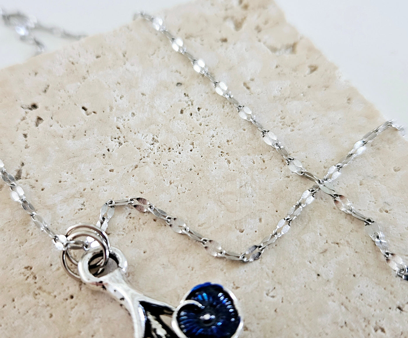 Portugal Antique BLUE Tile SILVER Branch Azulejo Necklace Lariat Tile Pendant Handmade Jewelry Vintage Round Small Tile Necklace Woman Gift