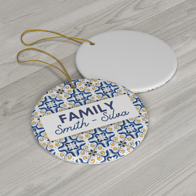 Ceramic Family Name Ornament Personalized Portugal Christmas Tree Ornament Blue Yellow Tile Azulejo Family Gift Home Decor Custom Present