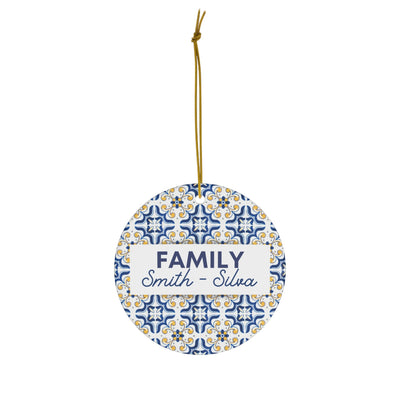 Ceramic Family Name Ornament Personalized Portugal Christmas Tree Ornament Blue Yellow Tile Azulejo Family Gift Home Decor Custom Present