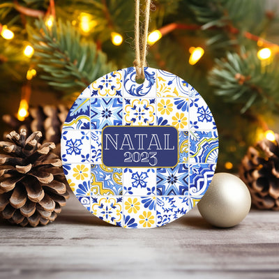 Ceramic Natal 2023 Ornament Custom Portugal Christmas Tree Ornament Blue Gold Tile Azulejo Lisbon Family Gift Home Decor Custom Present