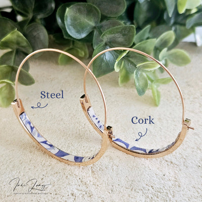 Cork ROSE GOLD HOOP Tile Earring Portugal Lightweight Stainless Steel Azulejo Hoop Historical Vegan Eco Friendly Sustainable Unique Jewelry