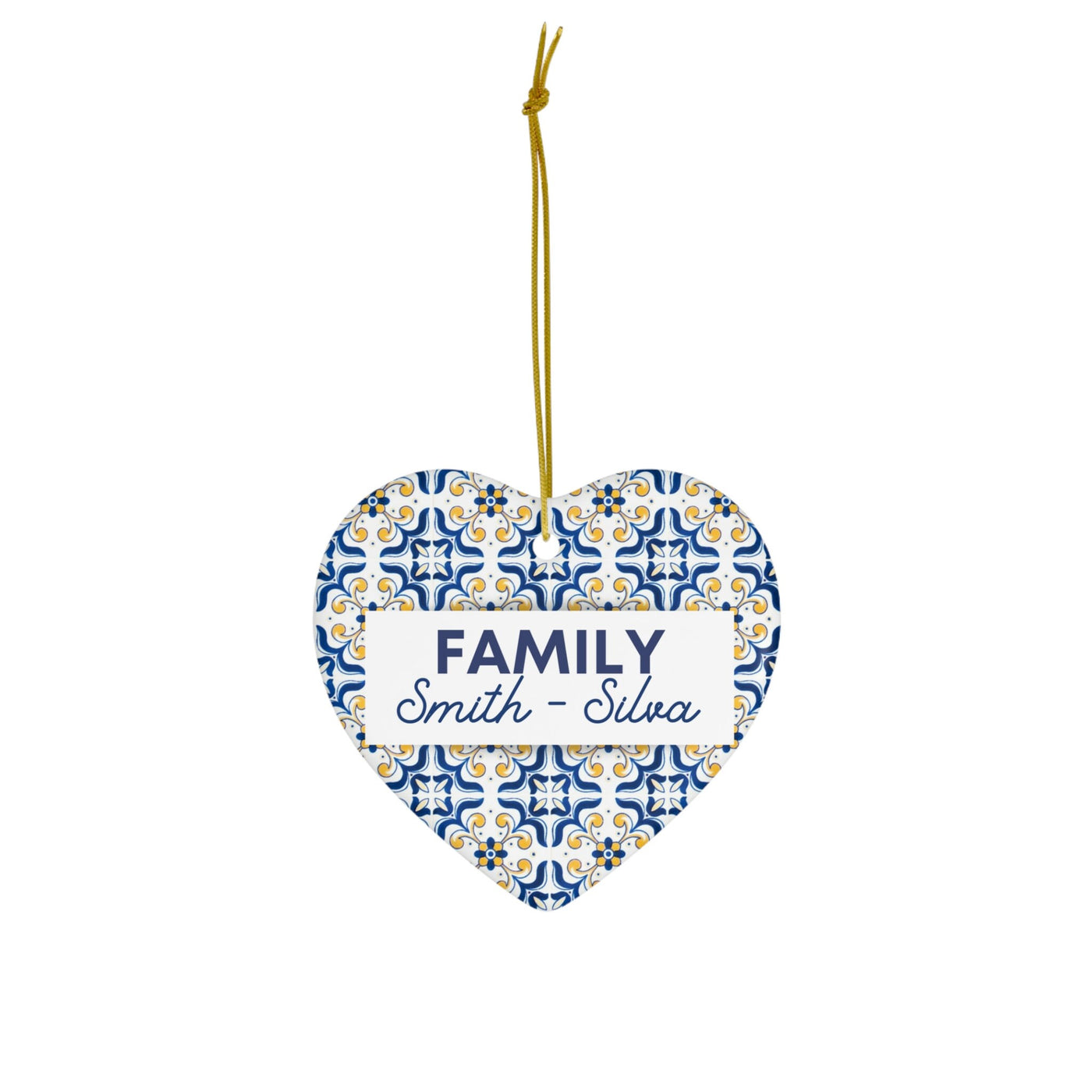 Ceramic Family Name Ornament Personalized Portugal Christmas Tree Ornament Blue Yellow Tile Azulejo Family Gift Home Decor Custom Present