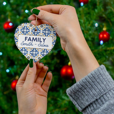 Ceramic Family Name Ornament Personalized Portugal Christmas Tree Ornament Blue Yellow Tile Azulejo Family Gift Home Decor Custom Present