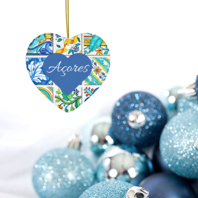 Ceramic Ornament Personalized Portugal Açores Christmas Tree Ornament Blue Yellow Tile Azulejo Family Gift Home Decor Custom Azores Present