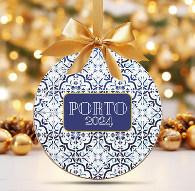 Ceramic Ornament Personalized Portugal Porto 2024 Christmas Tree Ornament Blue Yellow Tile Azulejo Family Gift Home Decor Custom Present