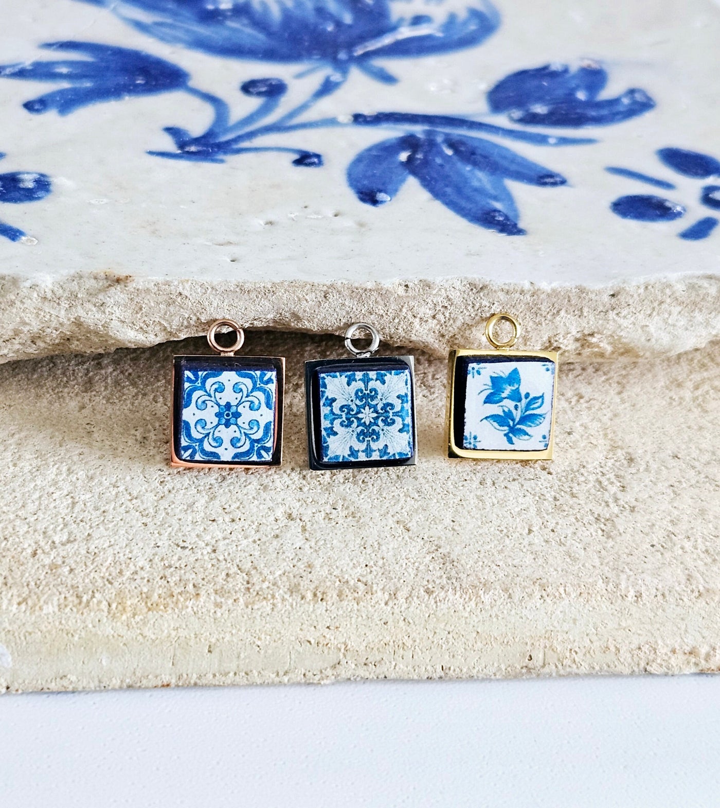 1PC Portugal Tile 12mm Charm Azulejo Square Stainless Steel DIY Handmade Tile Jewelry Making Craft Supply Additional Earring Bracelet Charm