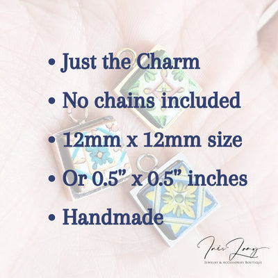 1PC Charm Portuguese Tile 12mm Azulejo Square Stainless Steel DIY Handmade Tile Jewelry Making Craft Supply Earring Bracelet Gift Charm