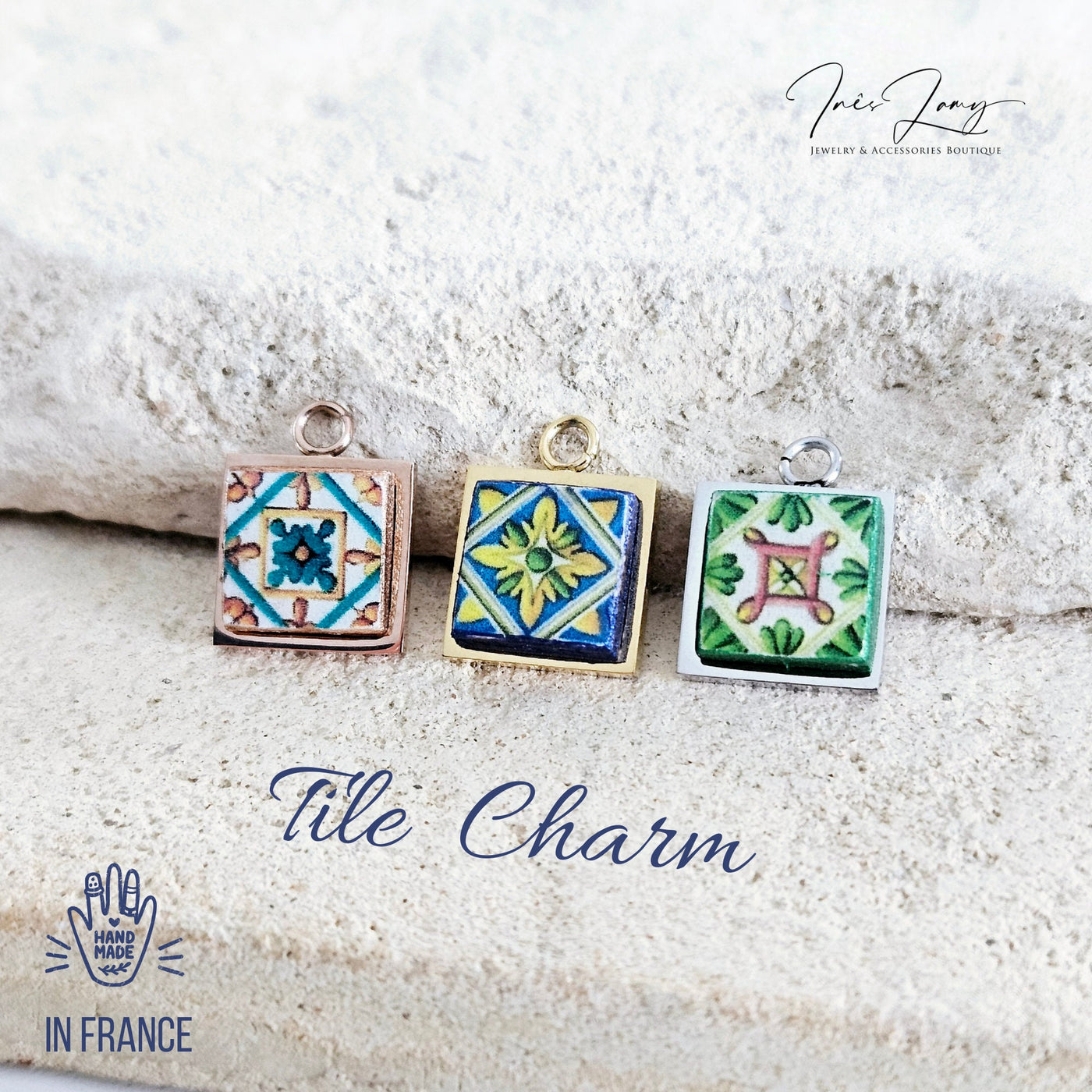 1PC Majolica Tile 12mm Charm Azulejo Square Stainless Steel DIY Handmade Tile Jewelry Making Craft Supply Pendant Earring Bracelet Charm