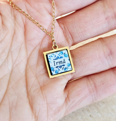 Personalized Irmã Portugal Tile Necklace Sister Gift Custom Handmade Sis Gift Necklace Jewelry Sisterhood Blue White Tile Azulejo Pendant
