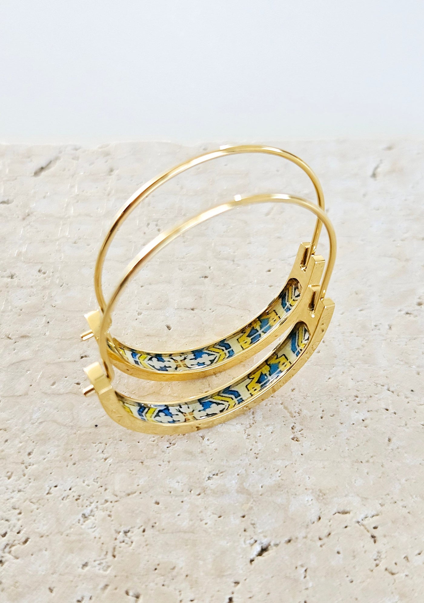 GOLD Flat 1.2'' HOOP Tile Earring Portugal Stainless STEEL Azulejo Delicate Hoop Historic Gold Jewelry Travel Gift Portuguese Handmade Gift