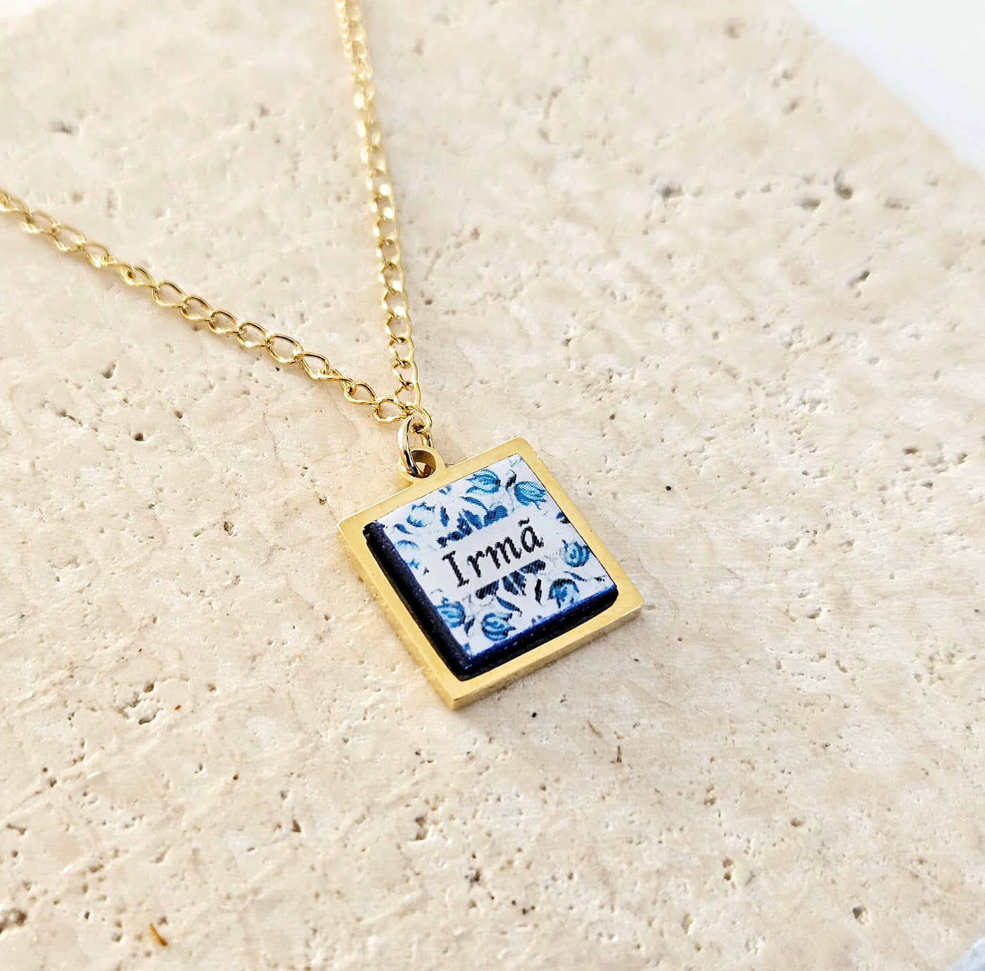 Personalized Irmã Portugal Tile Necklace Sister Gift Custom Handmade Sis Gift Necklace Jewelry Sisterhood Blue White Tile Azulejo Pendant