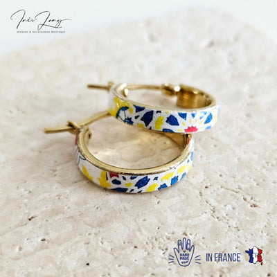 Small Gold HOOP Tile Earring STEEL Gold Arabesque Tile Earring Moroccan Muslim Arab Modern Mosaic Zelig Morocco Earring Pottery Ottoman Gift