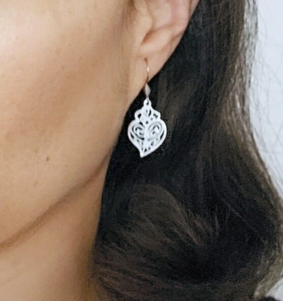 Filigree Steel Heart Earring Silver Steel Dangle Earring Thin Lightweight Handmade Jewelry Gift Mom Loving Gift Travel to Portugal Gift