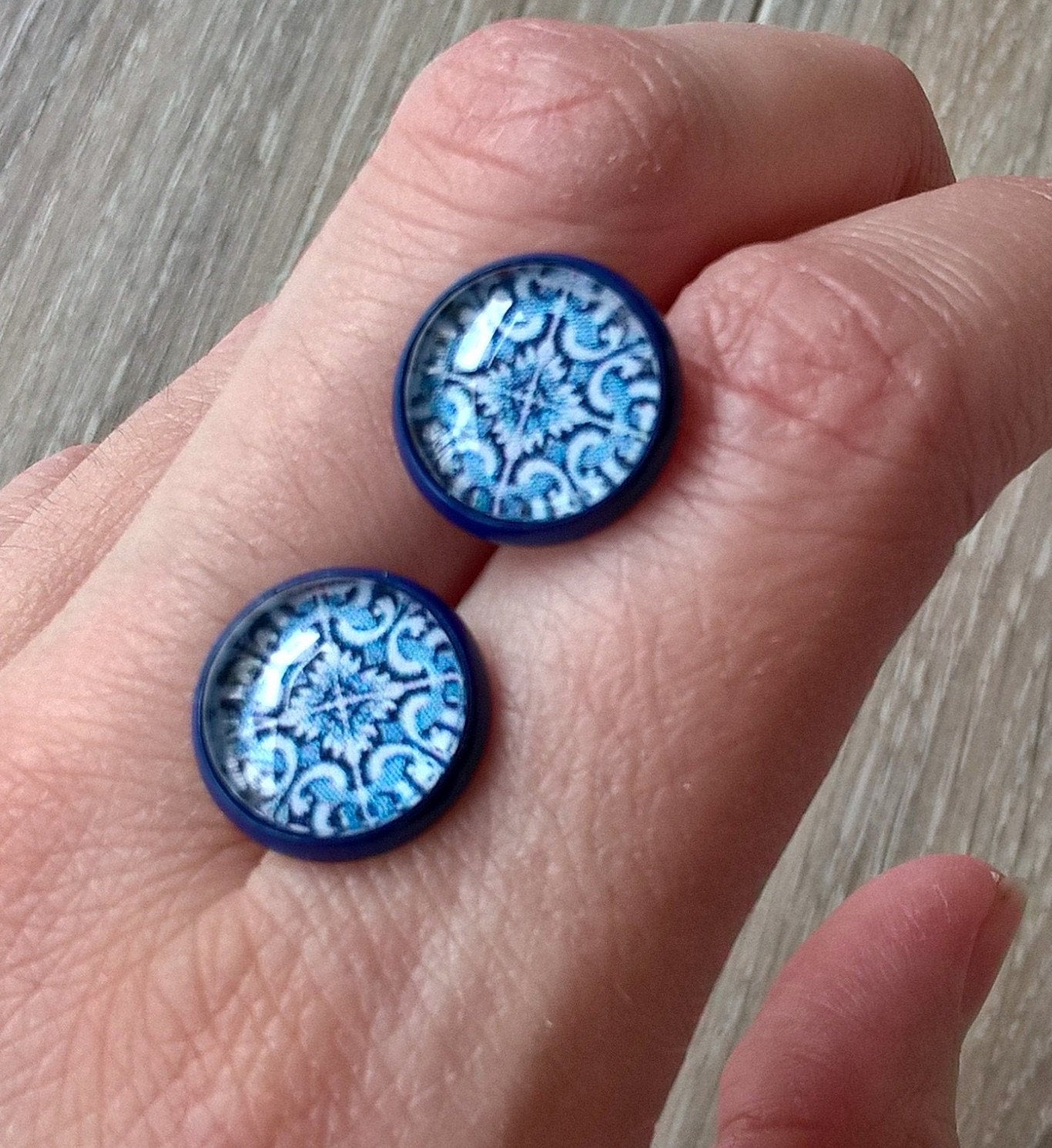 VALENTINE - Antique Blue Tiles Stud Earrings