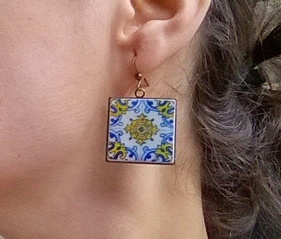 Portugal antique tile earrings, Portuguese tiles earrings, Portuguese jewelry, statement earrings, Portuguese gifts, boho earrings, azulejos - ineslamy