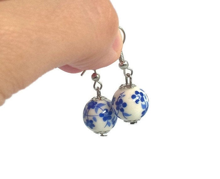 ANDREIA - Ceramic Blue Flower Beads Earrings - ineslamy